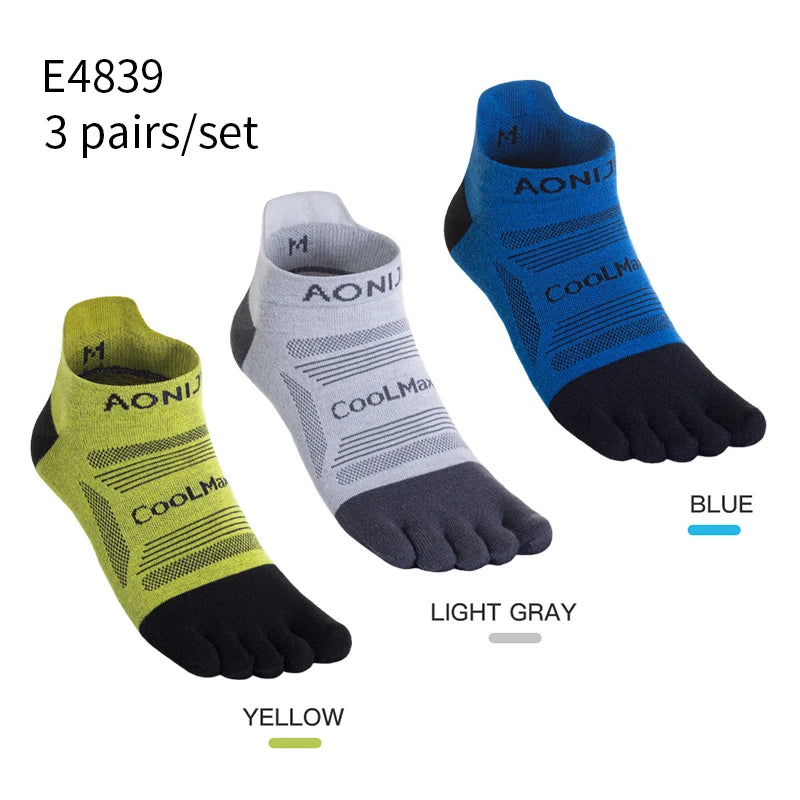 AONIJIE 3 Pairs Five Toe Running Socks Low Cut Coolmax Nylon Lycra, Sizes S- L