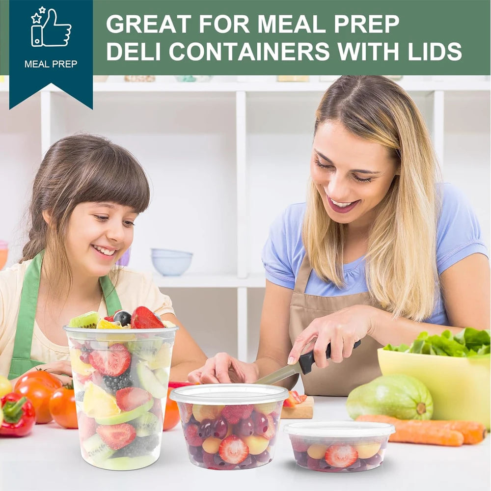 Food Storage Containers with Lids 8/16/32oz Freezer Deli Cups BPA-Free Leakproof Takeout Container Meal Prep Microwave Safe