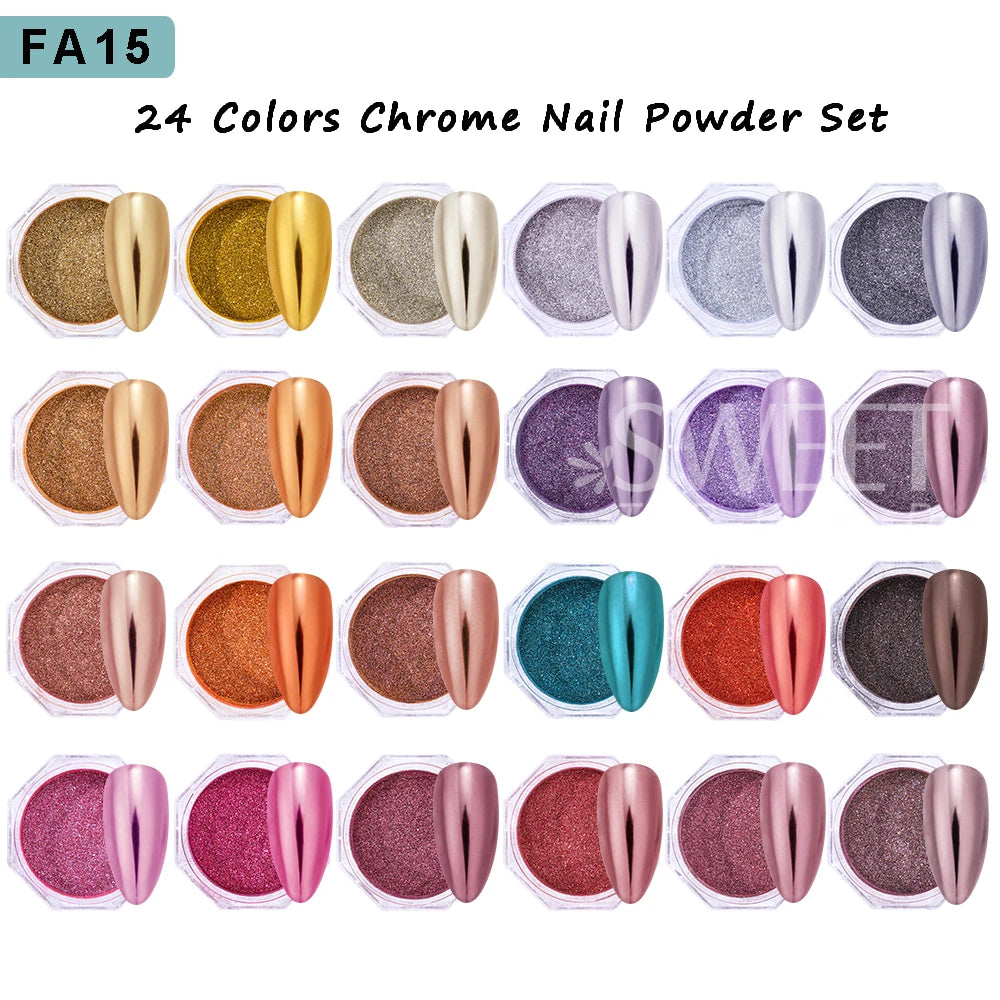 24/26/45 Colors Chrome Nail Powders Gold Silver Metallic Mirror Effect  Holographic Nail Glitter Material for Manicure Supplies