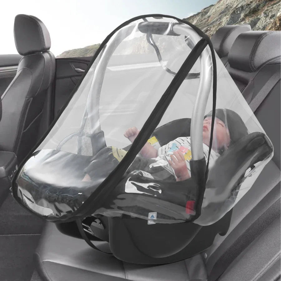 Baby Safety Seat Rain Cover Transparent EVA Baby Stroller Carriage Rain Cover Dust Cover Double Zipper Baby Stroller Accessories