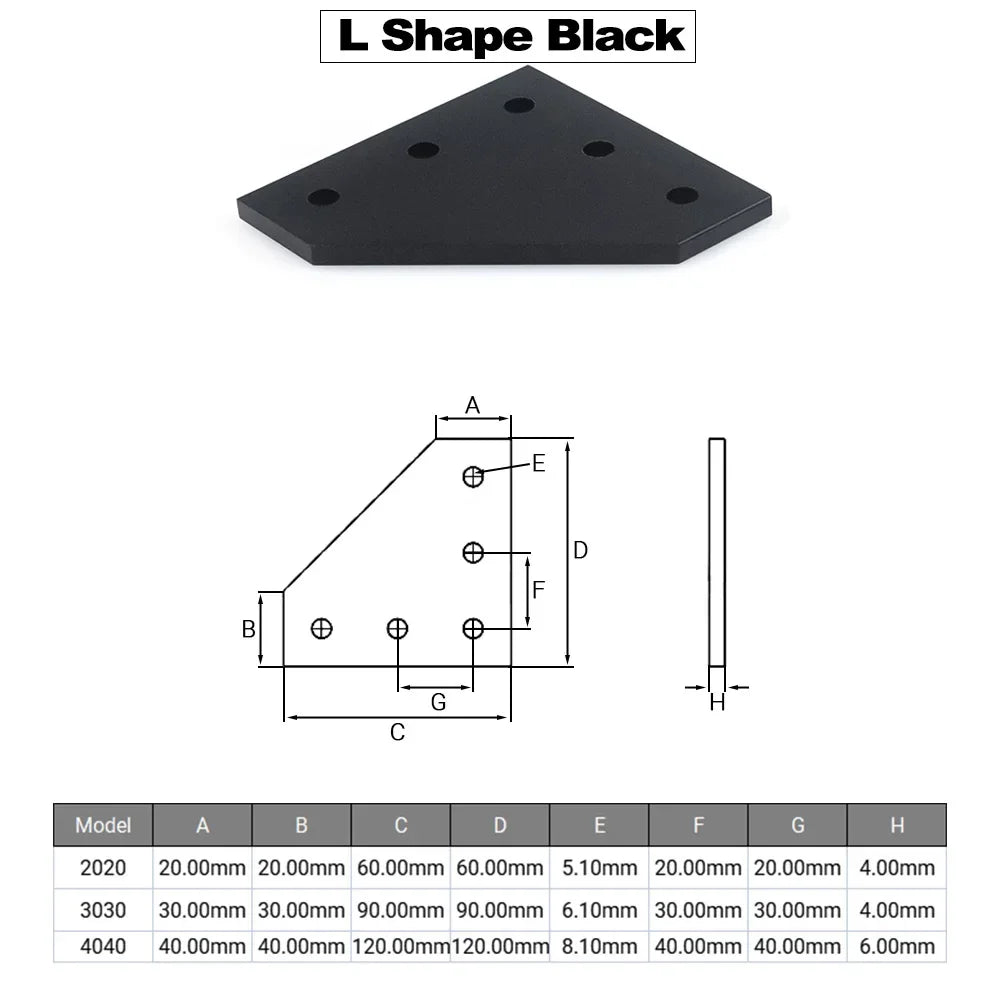 90° corner angle bracket plate, L/T, for 2020/3030/4040 aluminum profile, 4-10pcs