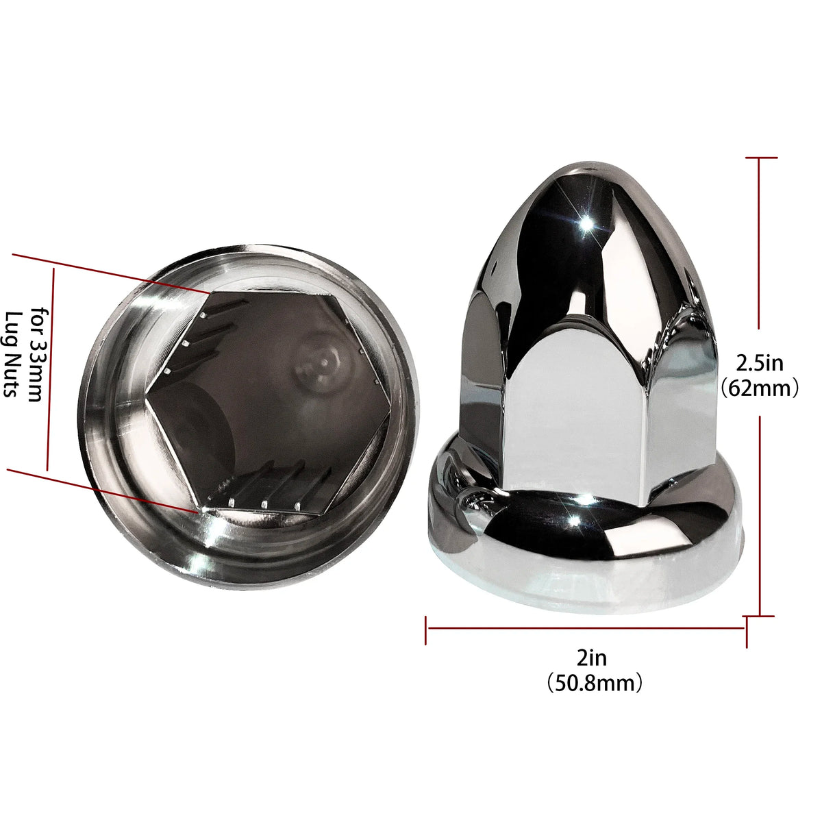 20PCS 33mm Chrome Lug Nut Covers Push On,ABS Chrome Plastic Push-on Bullet Flanged Lug Nut Covers for Semi Trucks