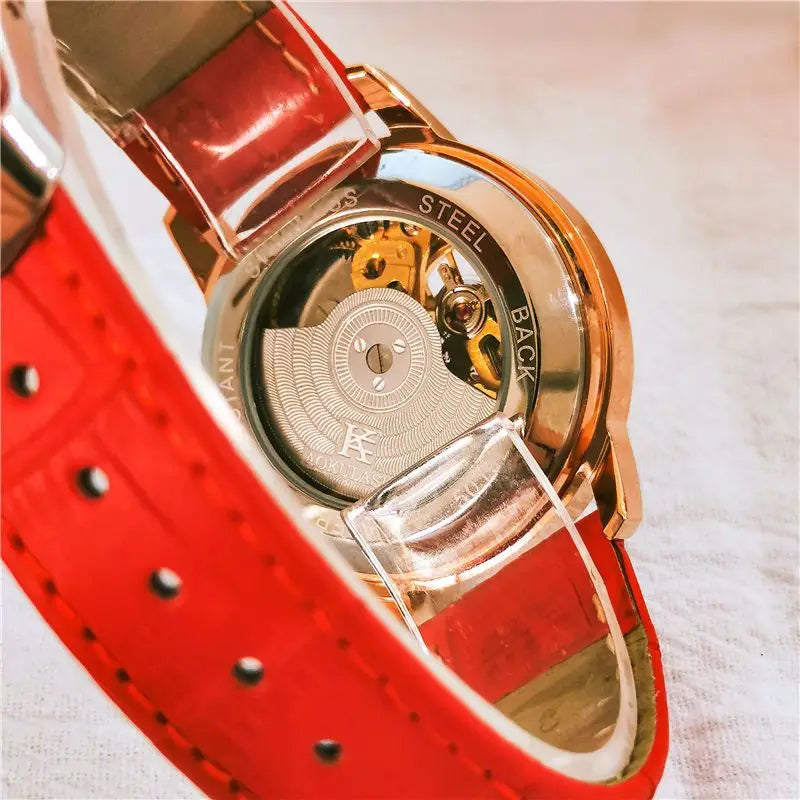 Augulas Genuine Hollow-Out Diamond-Encrusted Fully Automatic Mechanical Watch for Women, Fashionable and Simple, Luminous Waterproof Watch for Female Students, Trendy, the Best Gift for Her, No Battery Needed