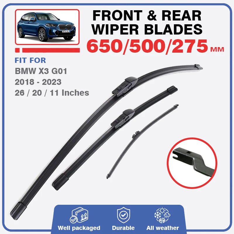Front Rear Windshield Wiper Blades Set For BMW X3 X3M G01 2018 2019 2020 2021 2022 2023 Windscreen Window Brushes Essuie Glace