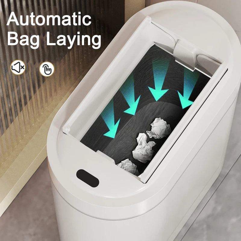 9L Two-way Automatic Bagging Adsorption Rubbish Bin Smart Sensor Trash Can with Lid Home Wall Mount Kitchen Dustbin Garbage Can