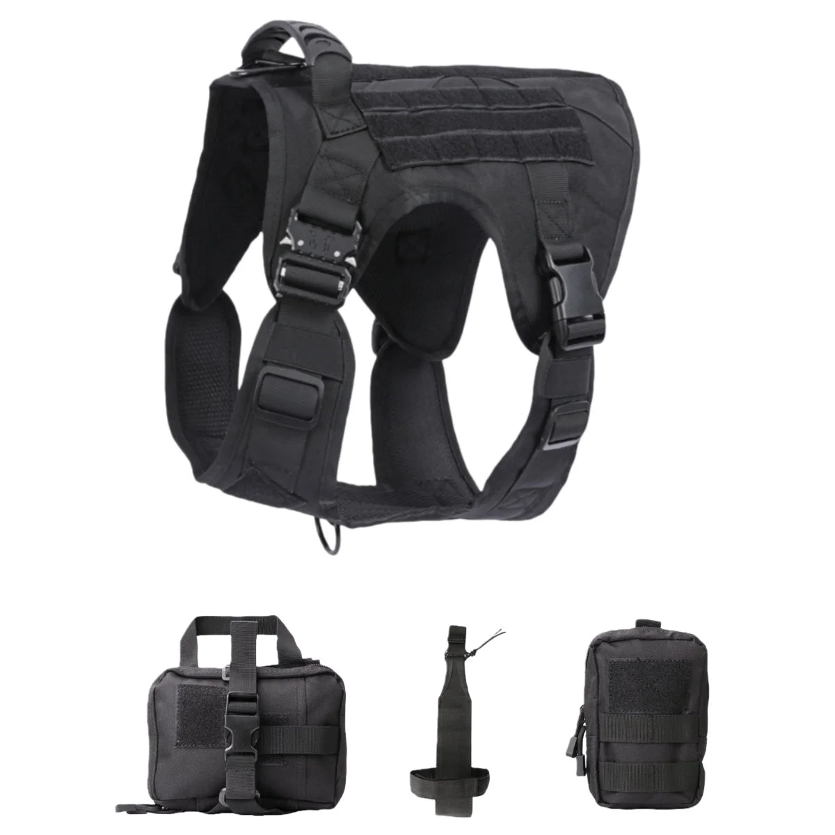 Tactical Dog Harness Vest with Leash Set, Black, Sizes S-XL (1pc-5pcs options)