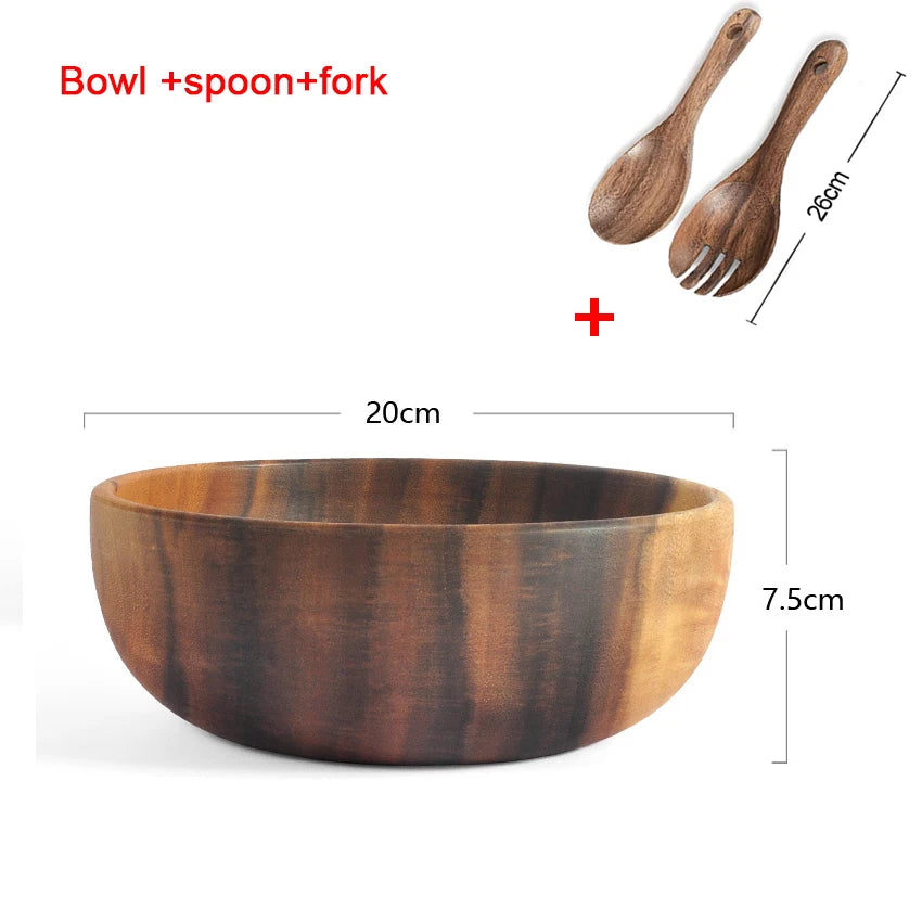Acacia Wood Salad Soup Bowl Japanese Style Tableware, 20x7.5cm