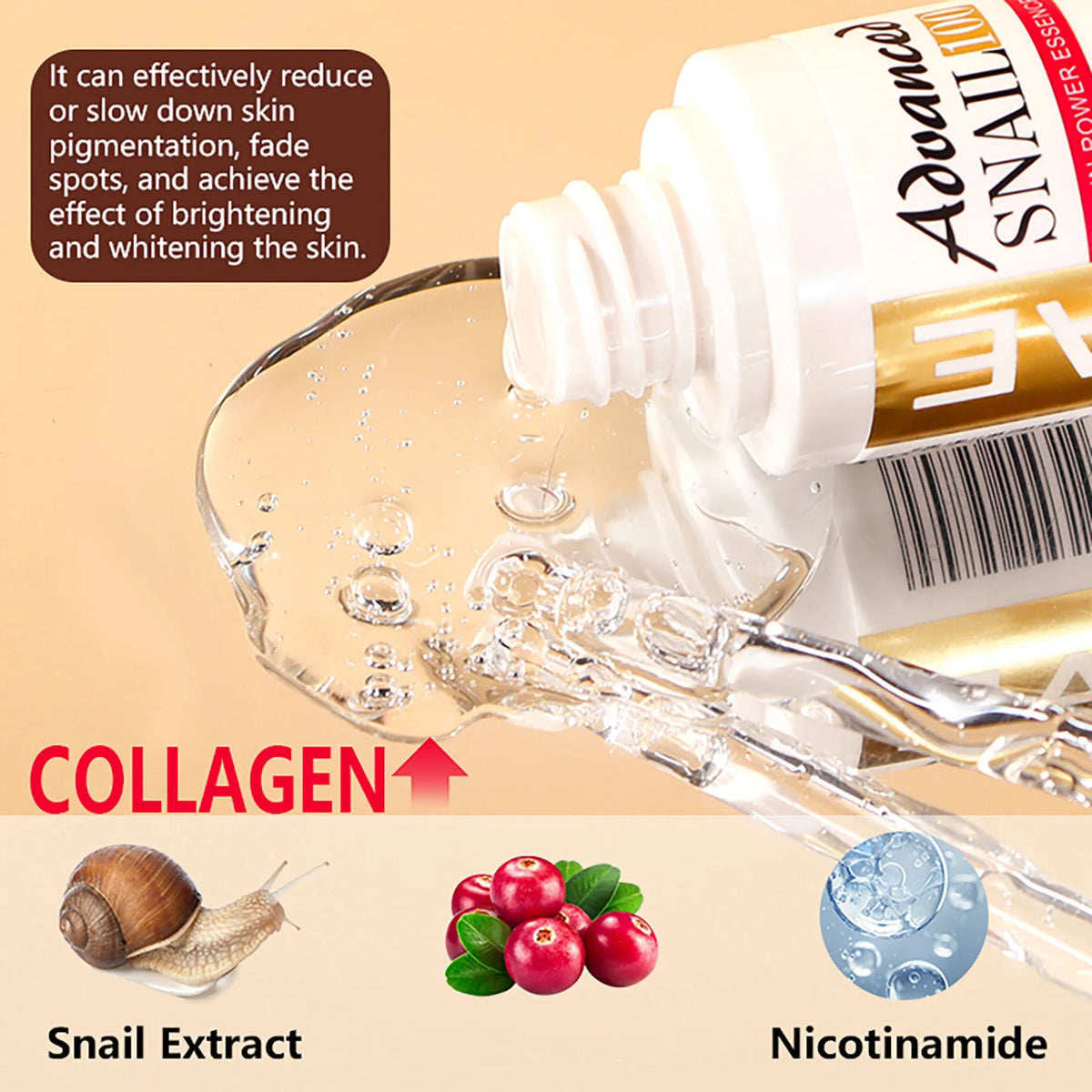 Advanced Snail Mucin Power Essence, Brightening and Firming Skin Serum, Reduce Wrinkles, Dry Lines, Dark Spots, With Collagen