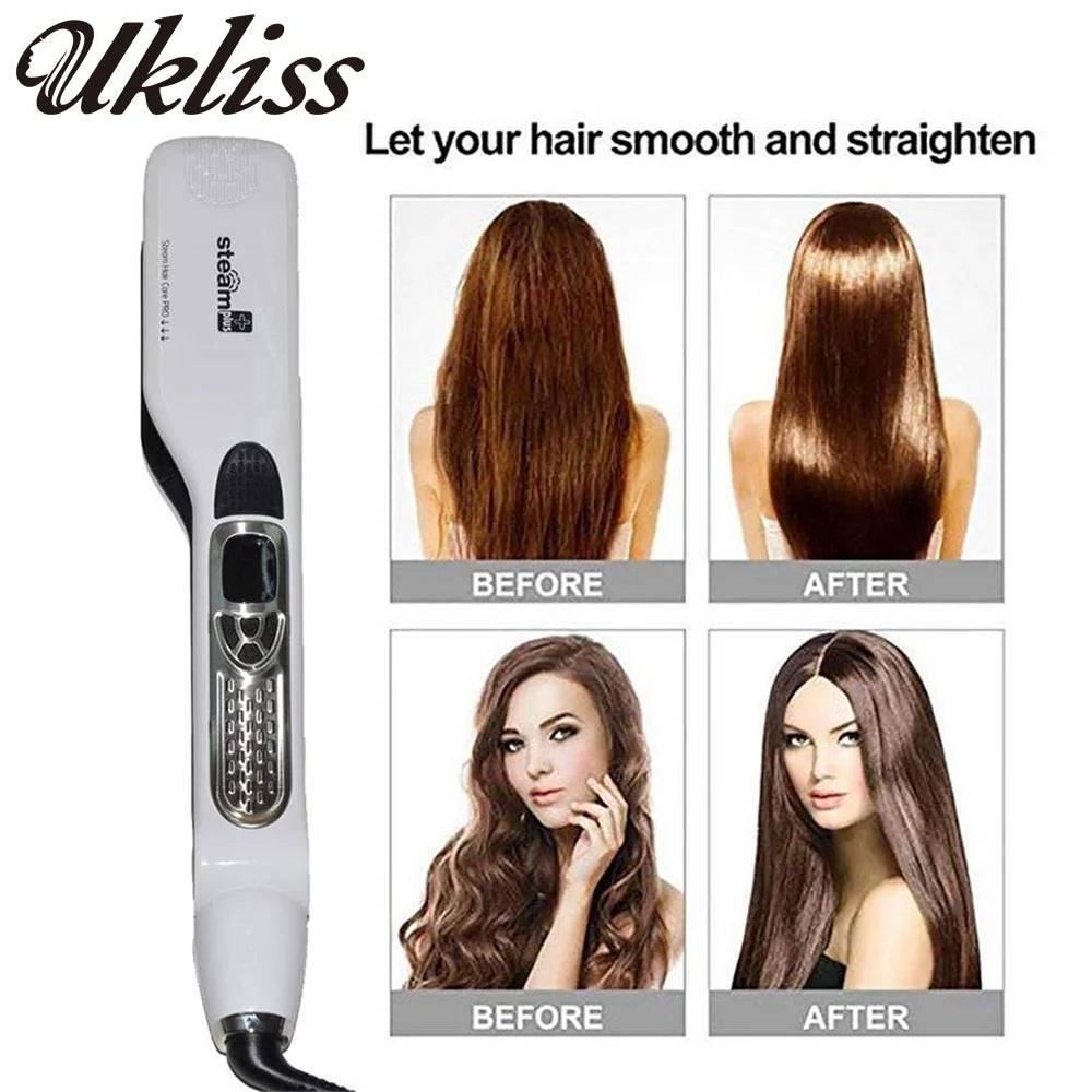 Professional Hair Straightener Steam Flat Iron Straightening Brush Electric Hair Brushes Ceramic Tourmaline Vapor Straighteners
