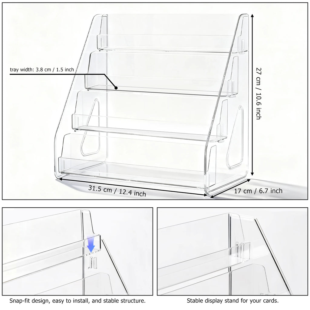 4 Tier Acrylic Trading Card Display Stand, Holds 16 Graded Cards Clear Shelf for PSA BGS SGC Slabs, Toploaders, TCG Sports Cards