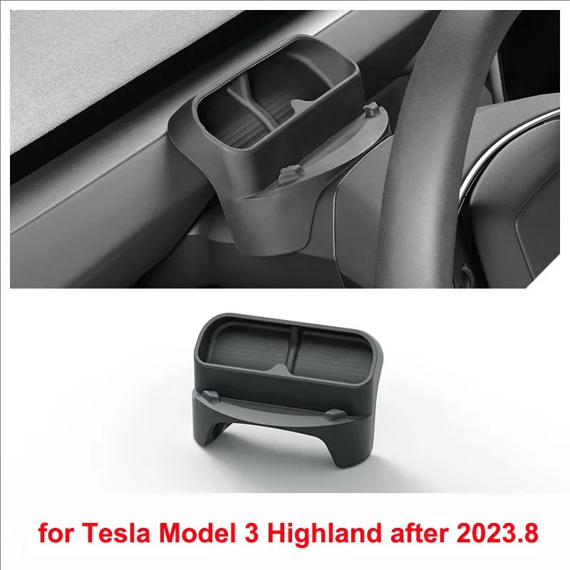 For New Tesla Model Y Juniper 2025 Model 3+ Highland 2024 Steering Wheel Silicone SunGlasses Case Mobile Phone Holder Storage