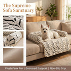 Pet sofa bed mat with side bolsters, white anti-slip couch protector, 90x80cm