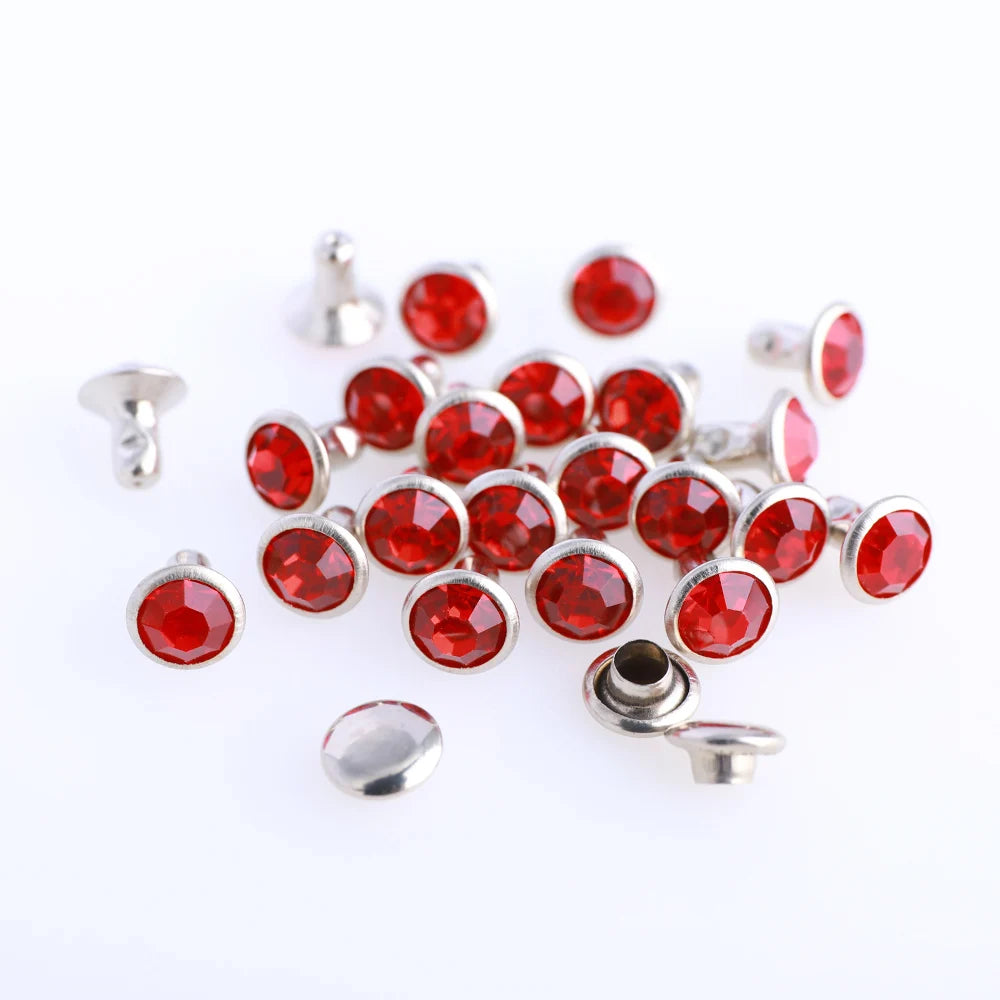 100 Sets 6/8mm Glass Rivets Rhinestone Glitter Crystal AB Silver Edge Stones Studs With Care Rhinestones for DIY Crafts Leather