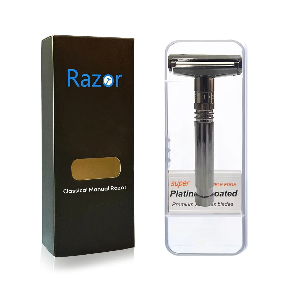 Shavcooo GP200 Glide 2.0 Pro Safety Razor 1-6 Adjustable Roller Shaving Shaver for Men Beard Care with 5 Double-edged Blade