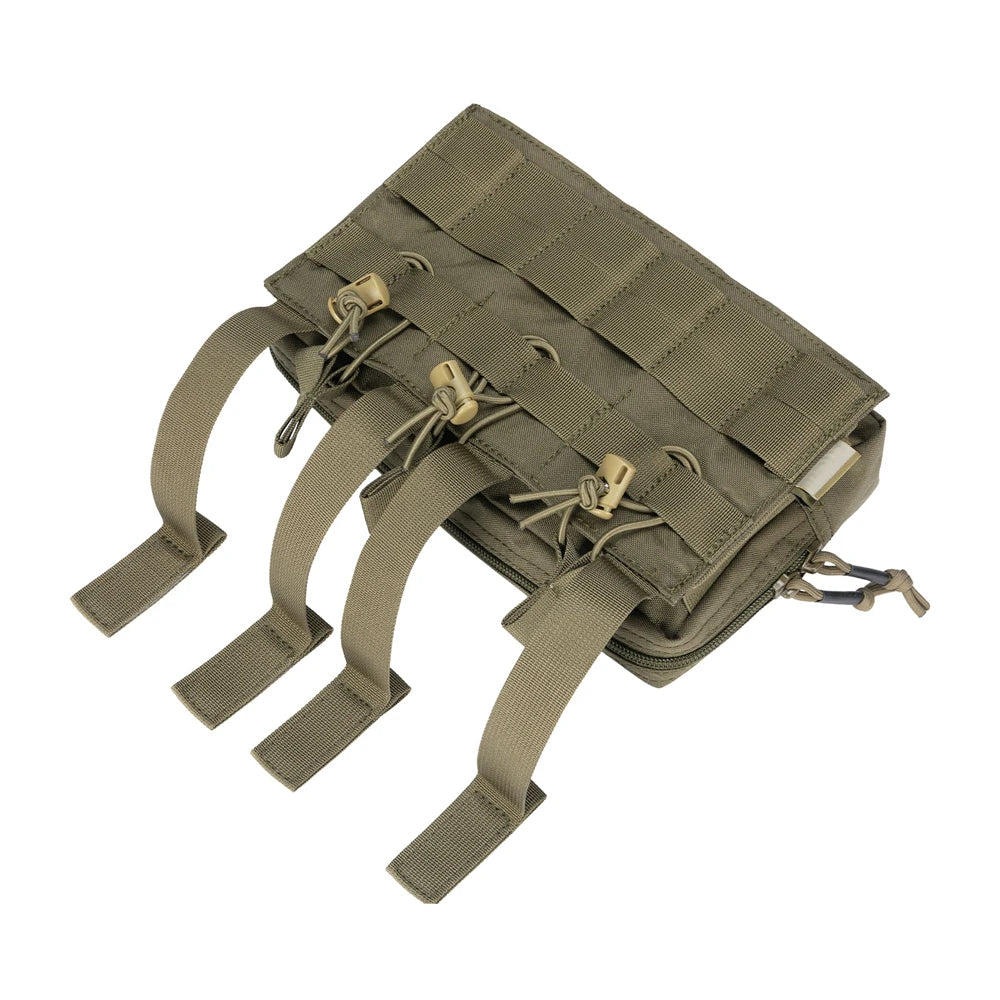Tactical MOLLE Triple Open-Top Magazine Pouch with Accessory Bag, Black/Grey/Multicam