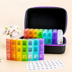Monthly Pill Organizer Hard Case, 32 Compartments, 3 Times a Day, Black/Blue/Butterfly