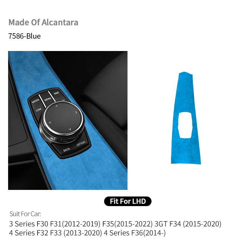 BMW 3 Series F30/F31/F34/F35/3GT Alcantara multimedia switch knob trim frame, LHD
