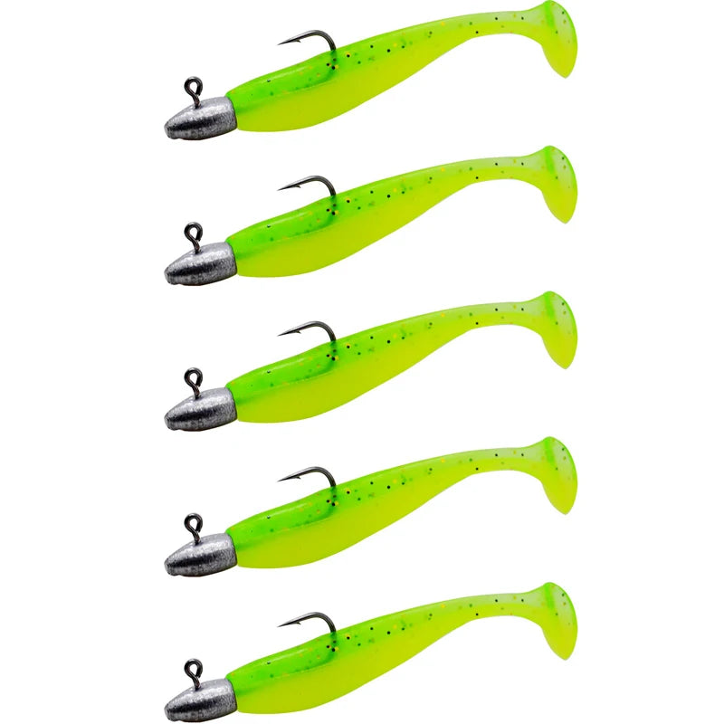 5Pcs/Lot T-tail Soft Fishing Bait Matched With Head Hooks Artificial Wobblers Swimbait Fishing Tackles For Bass Pike Pesca