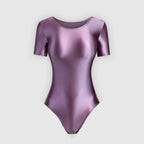 XClocKNYoung satin glossy swimsuit smooth T-shaped high fork short sleeve satin glossy swimsuit Yoga sportswear gymnastic suit