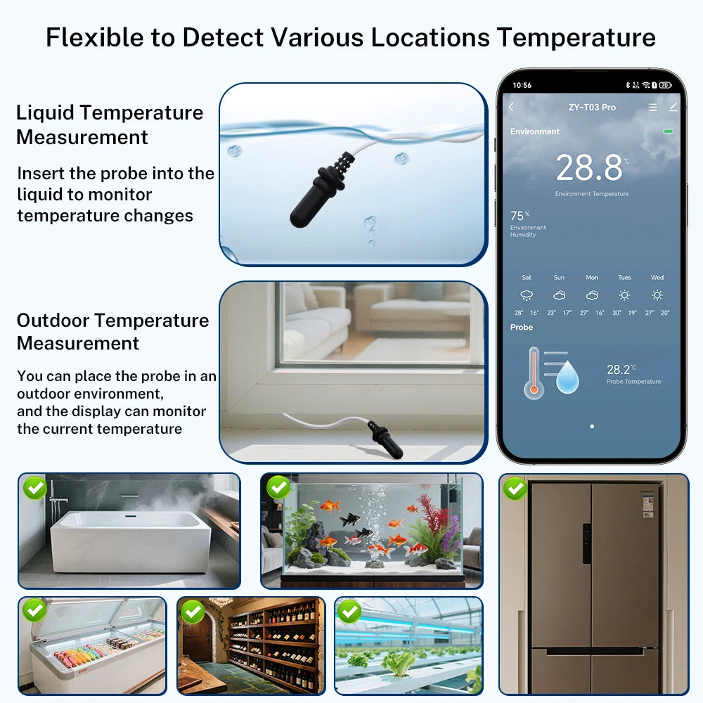 Tuya Smart WiFi Zigbee Temp Humidity Sensor 2.36"LCD External Temperature Probe Fridge Fish Tank Work With Google Home Yandex