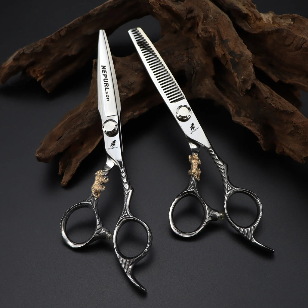 Nepurlson 6 Inch 440C Stainless Steel Professional Hair Scissors Barber Cutting Scissor Hairdressing Set