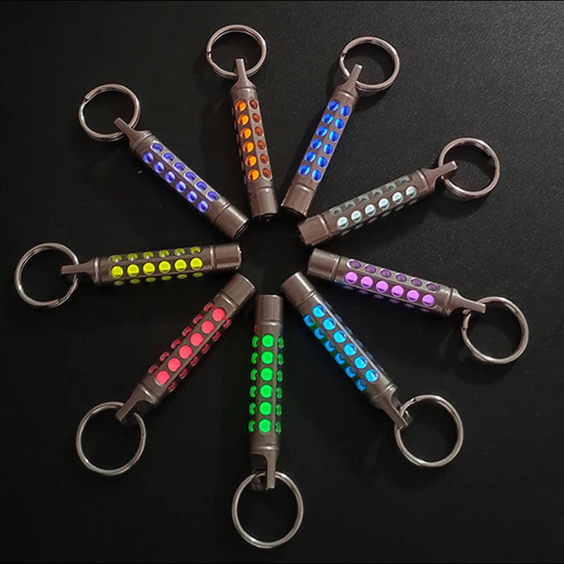 TItanium  Cage Luminous Night Signal Light Outdoor EDC Luminous 3.5*25mm Fluorescent Tube Self-illuminating Key Chain