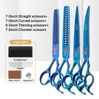 Fenice New design colorful 7.0 inch pet grooming scissors set straight thinning curved scissors