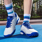 Men's Badminton Shoes Non-Slip Court Sneakers, Wear-Resistant, Blue/Orange or Deep Blue, 36-46