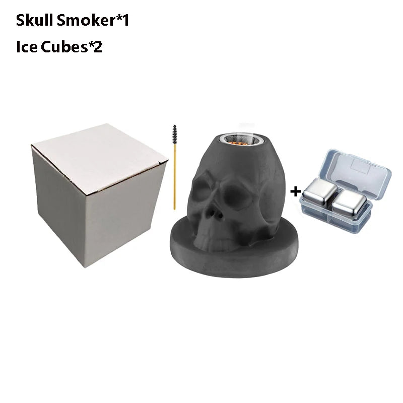 Cocktail Smoker Kit with 4 Flavors - Bourbon , Ceramics Skull Infuser Old Fashioned Drink Smoker Kit Birthday Gifts for Men Dad