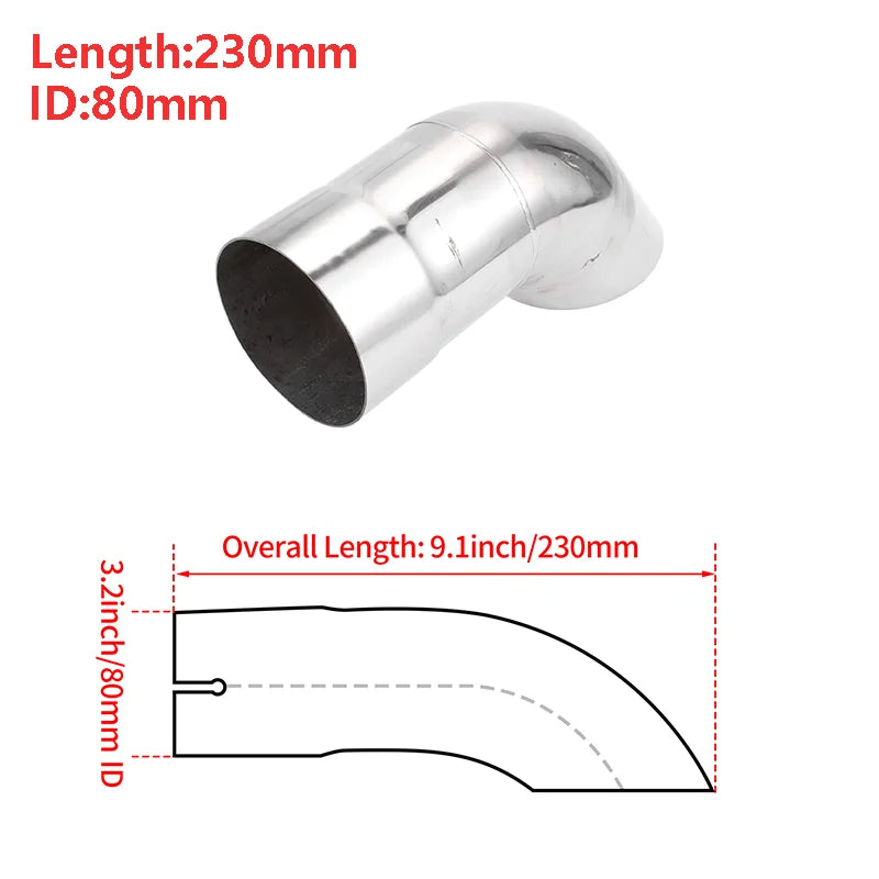X Autohaux 51mm ID Inlet Turn Down Exhaust Tip T304 Stainless Steel Mandrel Bend Elbow Tube 230mm Length 125 Degree for Car