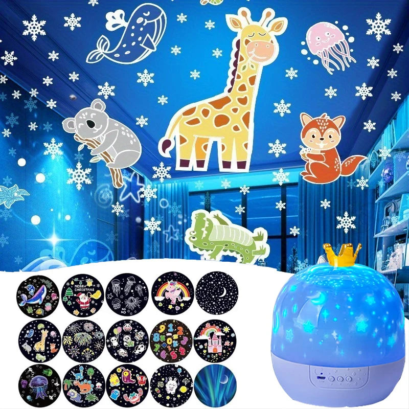 Fantasy Creative Projector 360°Rotating 15 Kinds of Projector Slides Starry Galaxy LED Projector Night Light Kids Birthday Gift