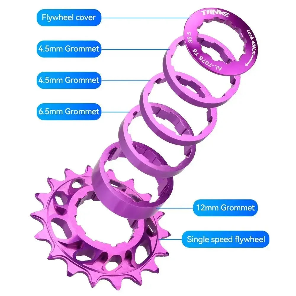 TANKE Single Speed Flywheel Conversion Kit HG Cassette Cog 7075 Aluminum 15T-18T