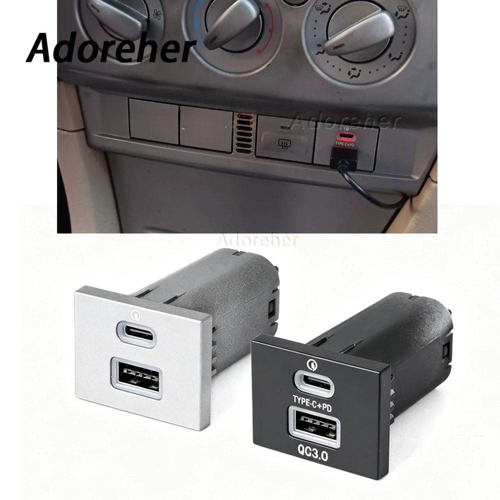 Dual USB Car Charger for Ford Focus 2 Mk2 2009-2011 QC3.0 + Type-C PD Fast Charging Socket No Wiring Damage