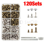 Metal Double Cap Rivets Stud Round Spike Nail With Tool Kits For Shoes Bag Belt Leathercraft Repair Clothing Garment Accessories