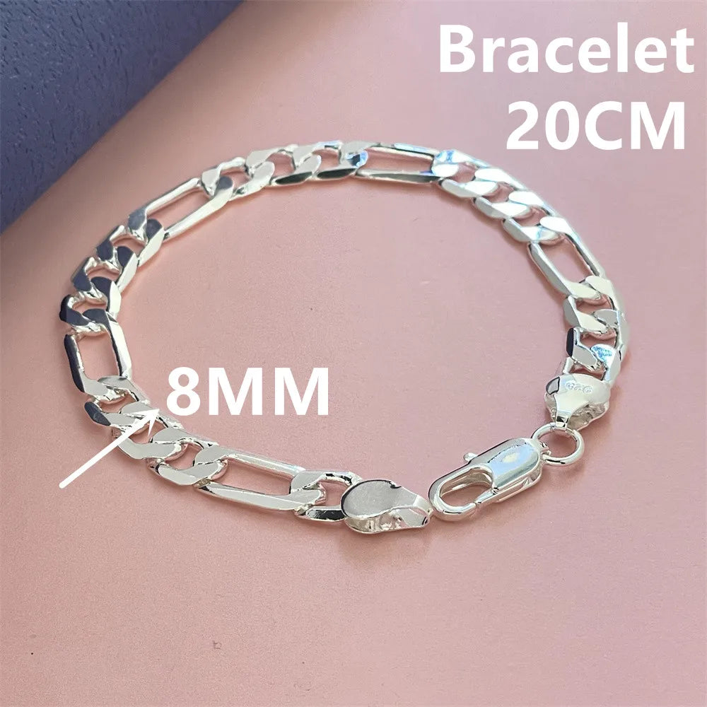 Punk 925 sterling silver 4/6MM 8 Inches Figaro Chain For Men Simple Women Hip Hop Bracelet Jewelry Party Accessories Wholesale