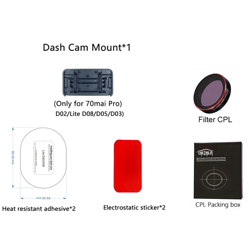 70mai Dash Cam Pro D02/D08 Mount or CPL Filter Replacement Accessory (Select Option)