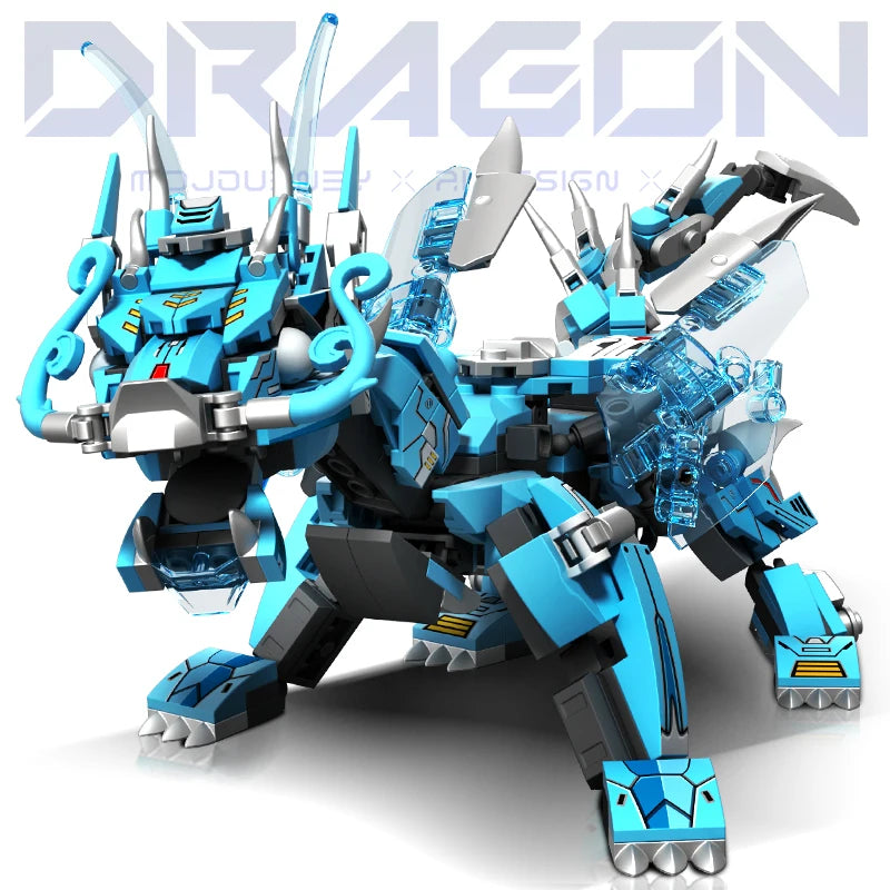 2-in-1 Transforming Mecha Robot & Dragon Building Blocks Set, No Box, With Weapon