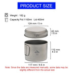 Widesea Ultralight Titanium Camping Pot 1100ml Foldable Handle Portable Outdoor Cookware with Mesh Bag for Backpacking Hiking Tr