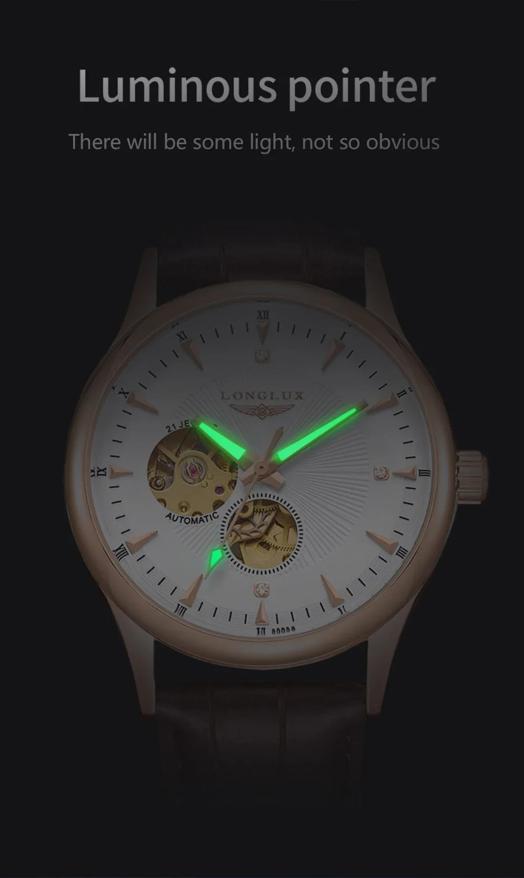 LONGLUX automatic watch elegant style wholesale mechanical wristwatches skeleton rome waterproof  mens watch men gift