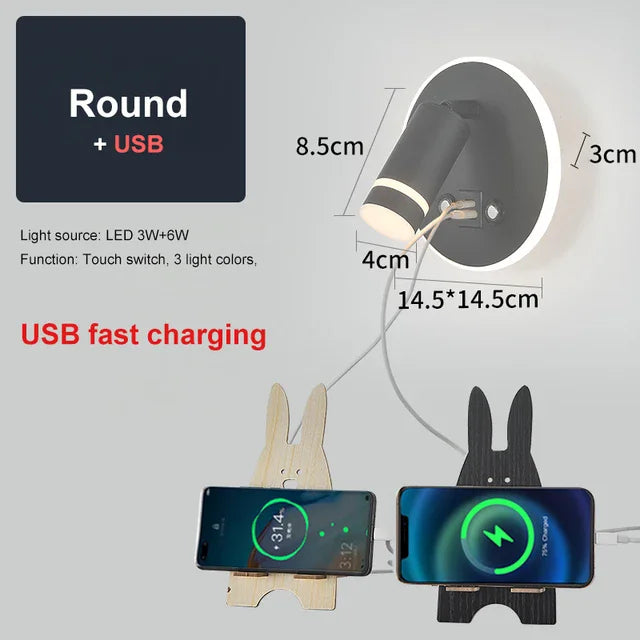 Modern Rotatable LED Wall Lamp with USB for Cozy Bedroom Reading