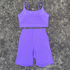 Solid Color gym bike Yoga Set short Legging +cross sport bra Tracksuit Athletic Women Gym Suit Comprehensive Training Jogging
