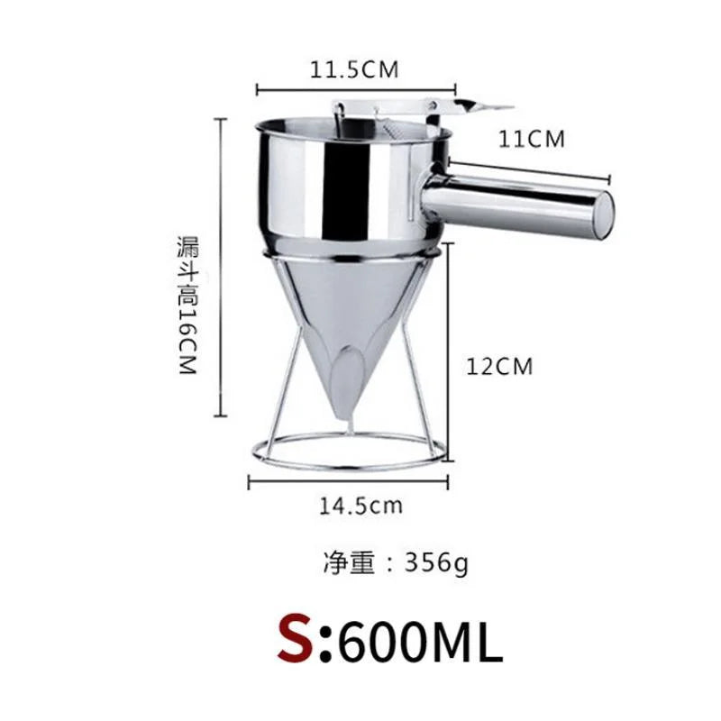 600/1200ML Oil Bucket with Holder Stainless Steel Funnel Dispenser Cupcake Pancake Batter Octopus Ball Kitchen Baking Tool