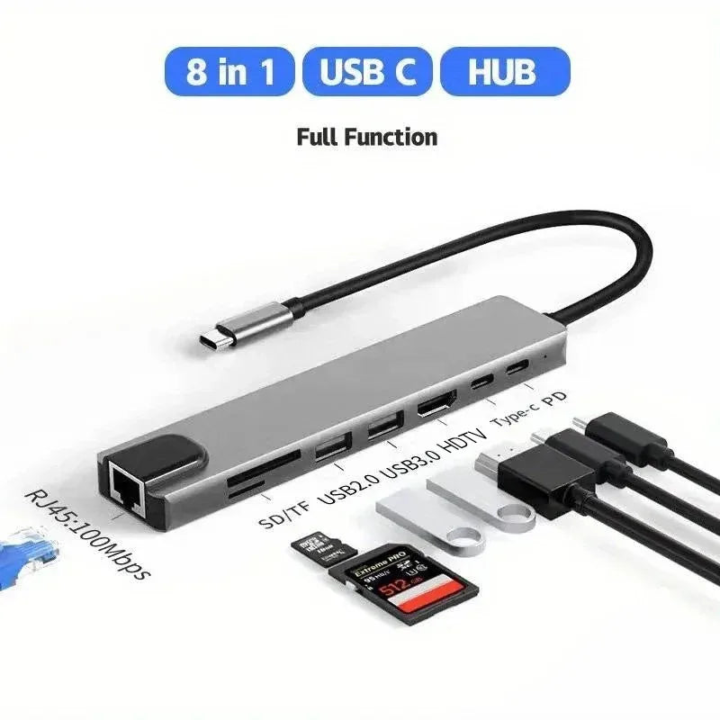 Usb 8In1 7in2 7in1 3in1 11in 1 Type C  To 4k HdTV Hub Adapter Sd Tf Rj45 Card Reader Pd Fast Charge For Macbook laptop Computer