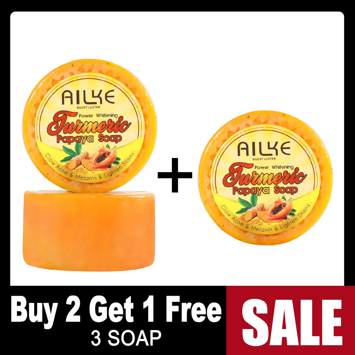 AILKE Lightening Soap Bar, With Natural Turmeric, Papaya, Carrot, Remove Dark Spots, Acne, for All Skin Types, 200g