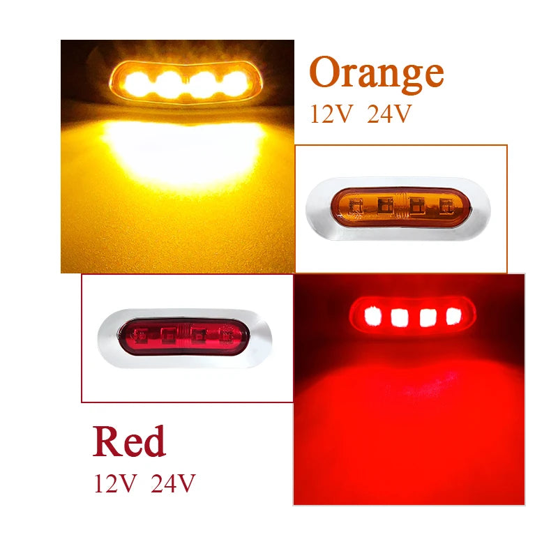 10pcs Side Marker Tail Light Amber 4 SMD 12V 24V Waterproof Led Marker Lamp Trailer Light Rear Side Lamp Truck Light