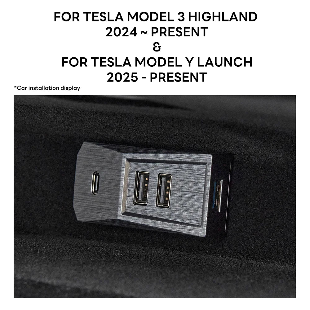 Glovebox USB Hub For Tesla Model Y Juniper 2025 Launch Model 3 Highland Type-C Digital Splitter Docking Station Data Tansmission
