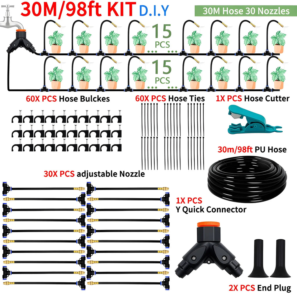 DIY Garden Misting Cooling System Spray Kit for Greenhouse Patio Irrigation, 5-30m