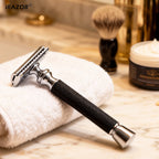 iRAZOR Classic T-Shaped DE Double Edge Safety Razor for Men Black Textured Non-Slip Shaving Machine Ideal Christmas Gift
