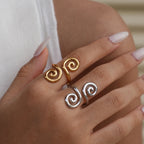 Vintage Metal Irregular Smooth Spiral Ring Set Women's 18k Gold Plated for Everyday Wear, Vacation Travel