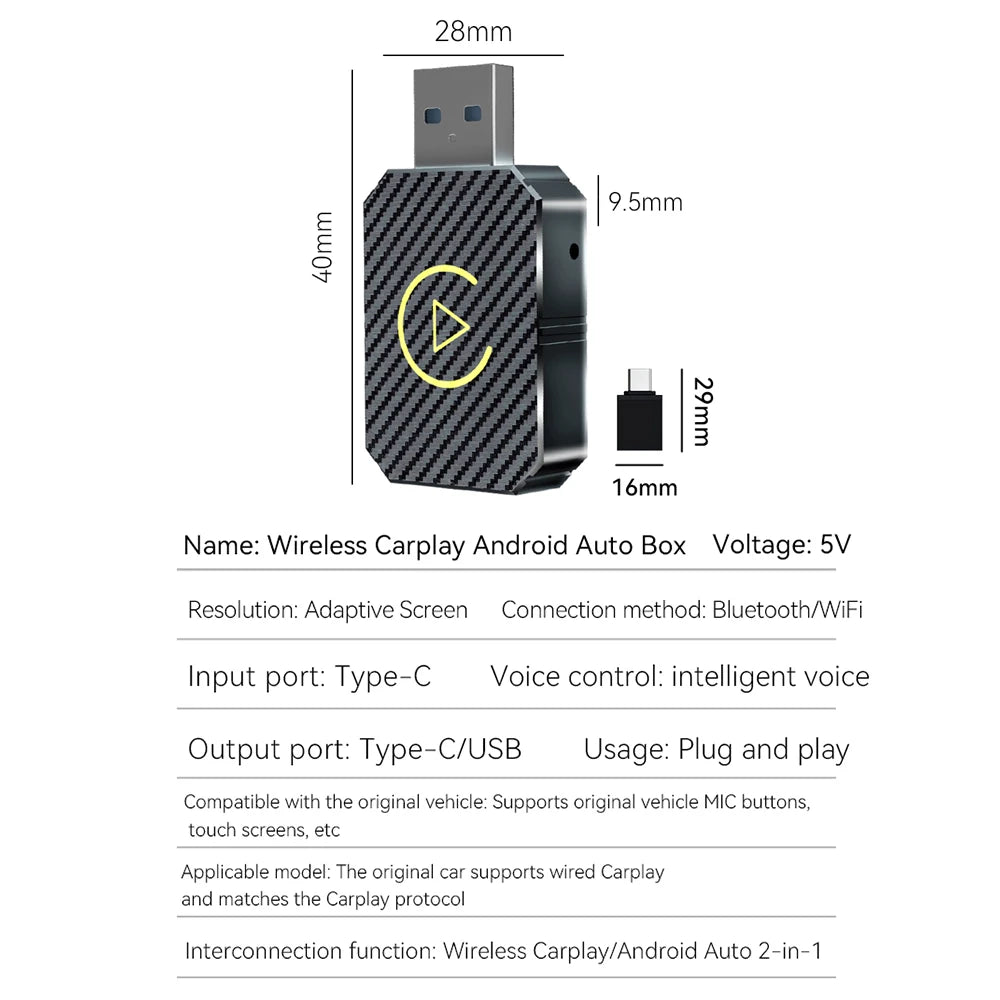 NEW Wireless CarPlay Android Auto Adapter Wired to Wireless 2 in 1 Mini Car Ai Box for Audi Toyota VW Peugeot plug and paly